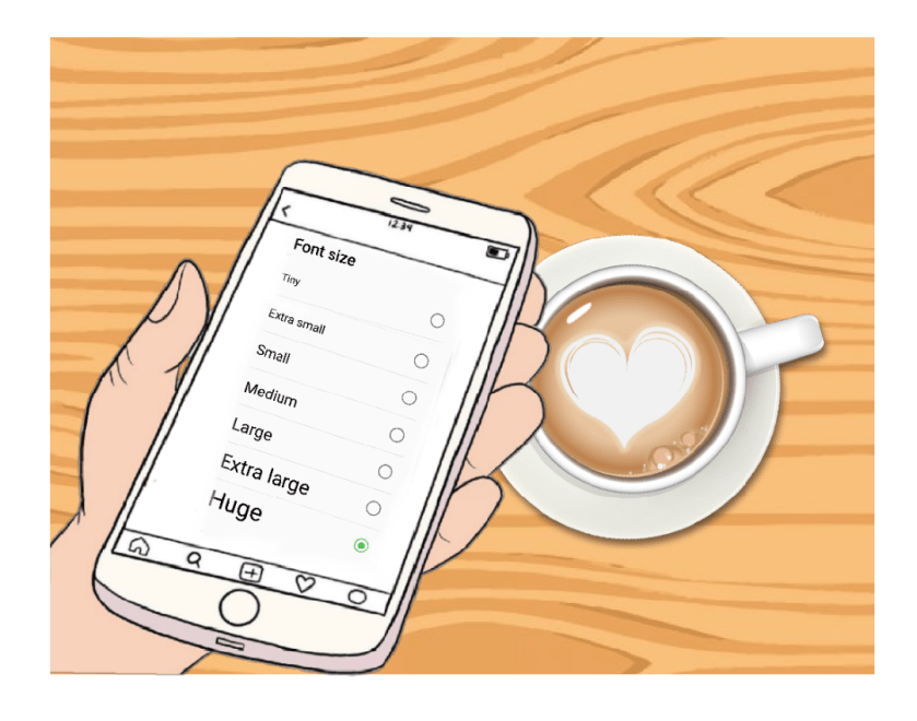 Handkerchief with mobile phone with Hugely font ticked in settings