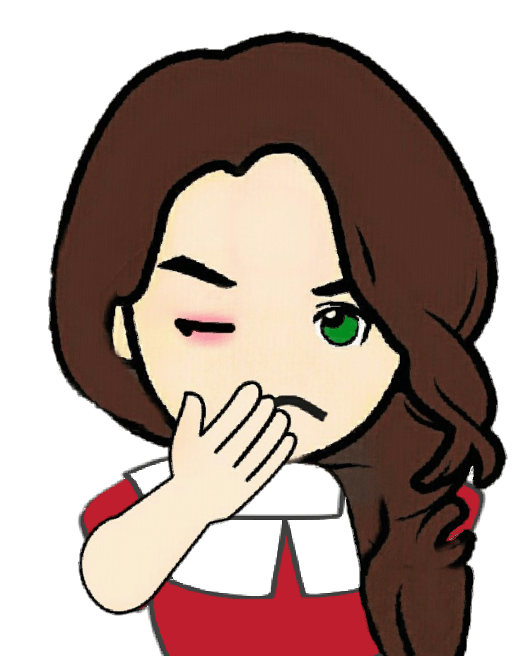 Cartoon woman with hand over mouth with red sore eye shut 