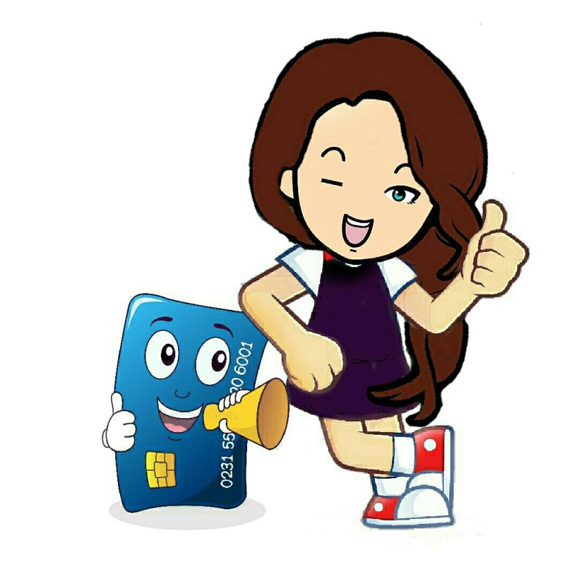 woman with thumb up facing camera is stood next to a debit card 