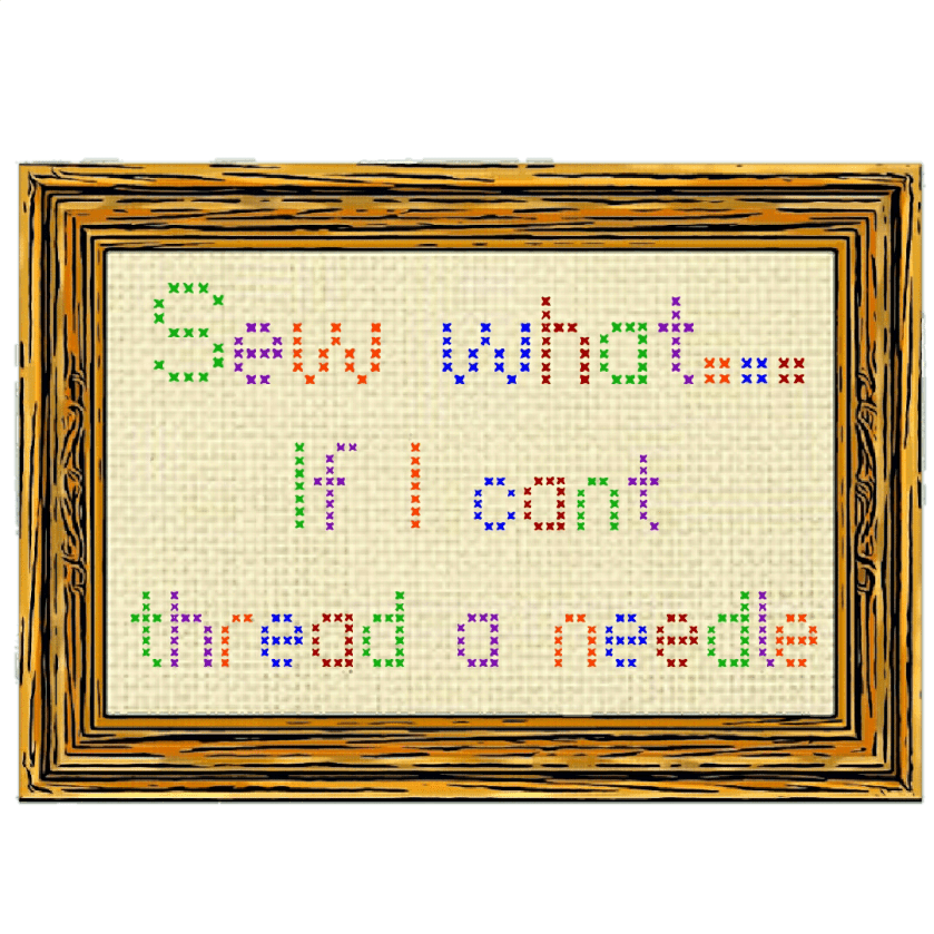 Cross-stitch in frame with - and sew what if I can't sew in them middle 