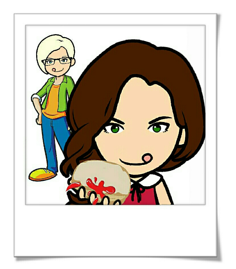 2 women licking their lips. The nearest woman to the front is holding a doughnut. 