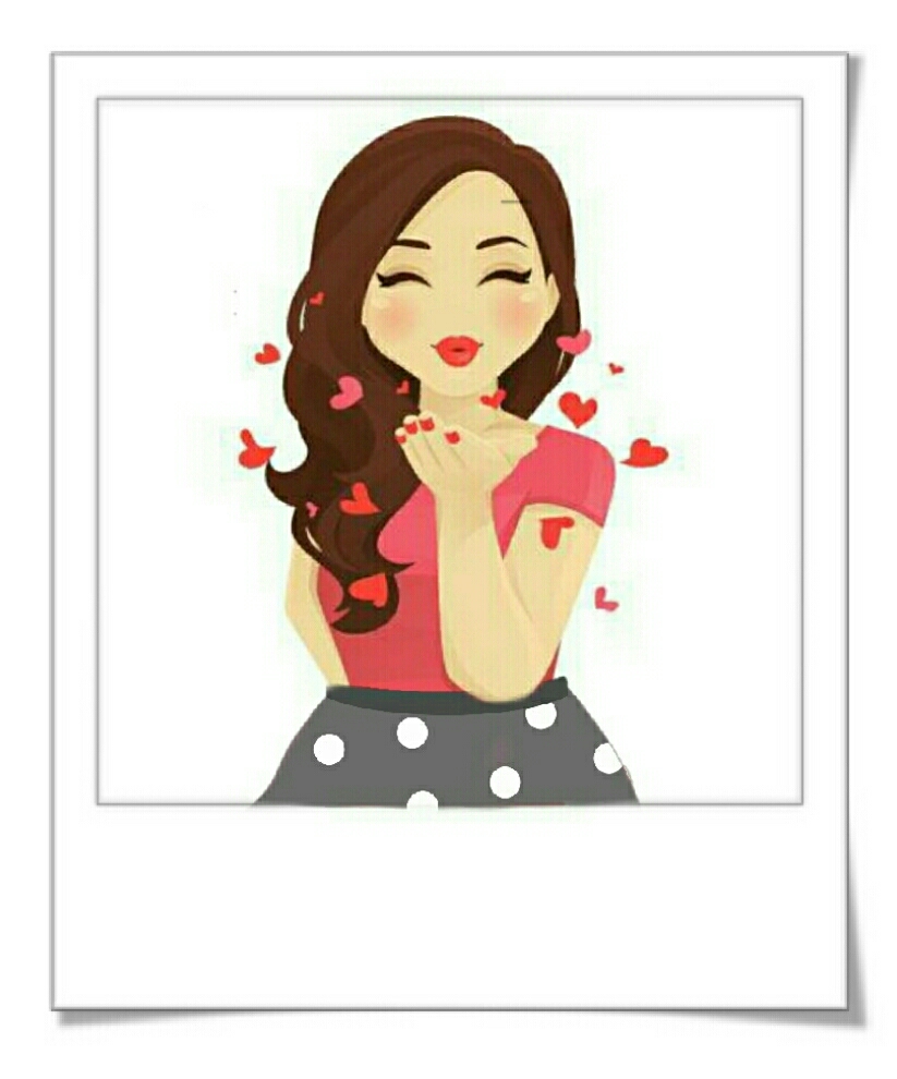 Woman shutting eyes and blowing a kiss to you with hearts around her 