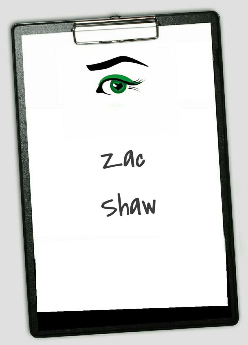 Clipboard with the words Zac Shaw written on them 