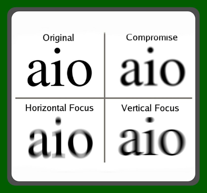 Example of person with and without astigmatism reading text