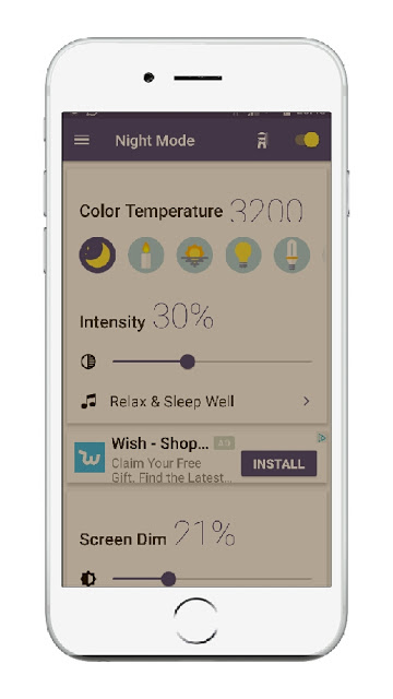 Phone screen showing the Google play screen for the blue light app