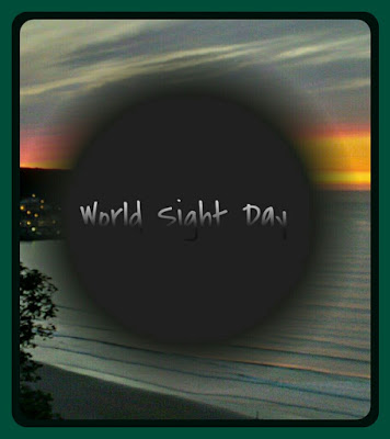 Graphic with sunrise obscured by a grey disc with them words worldwide sight day 