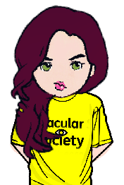 Cartoon picture of me with red hair, wearing a Macular Society t shirt.