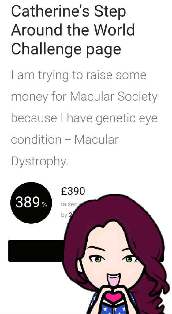 Photo of my Donation page. Donations to date are £390